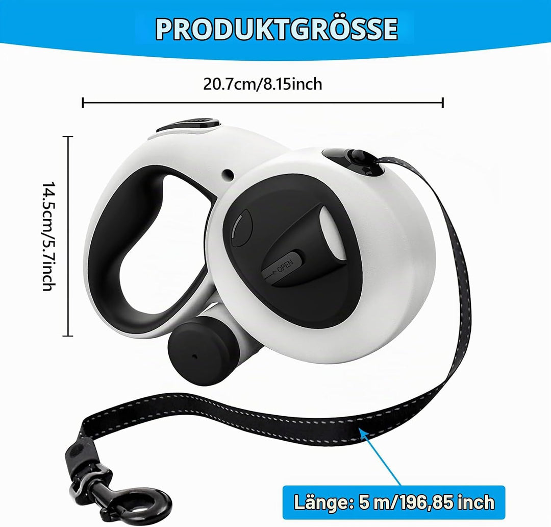 Einziehbare Hundeleine, Hundeleine 5m, Rollleine für Hunde, mit LED-Licht, 360° Verhedderungsfreier,