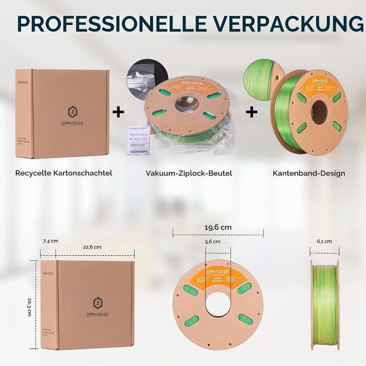 ERYONE Dual Zweifarbig PLA Filament 1.75mm, 3D Drucker Filament 1kg Spule +/- 0,02 mm, Seide Gelb &amp;