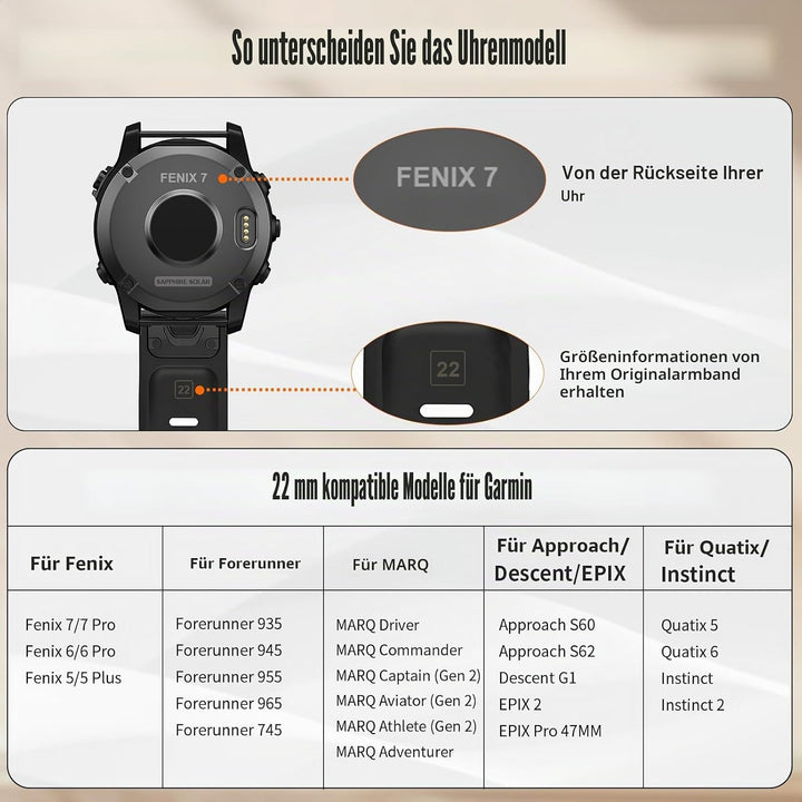 NotoCity Armband für Garmin Fenix 6/6 Pro/7/5/Fenix 5 Plus/Forerunner 935/945/Instinct, 22mm Breite