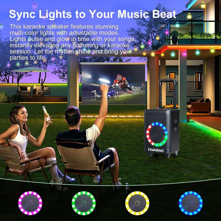 Tragbare Karaoke-Maschine mit 2 drahtlosen Mikrofonen, Bluetooth-Lautsprecher mit Beleuchtung und Tr