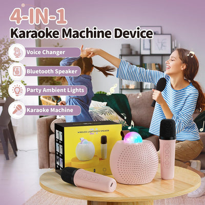 FISHOAKY Karaoke Maschine mit 2 Drahtlosen Mikrofonen, Tragbares Bluetooth Karaoke Maschine für Kind