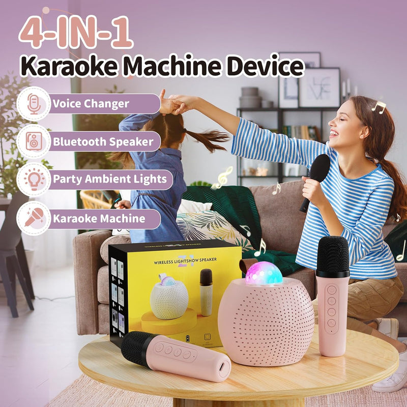 FISHOAKY Karaoke Maschine mit 2 Drahtlosen Mikrofonen, Tragbares Bluetooth Karaoke Maschine für Kind
