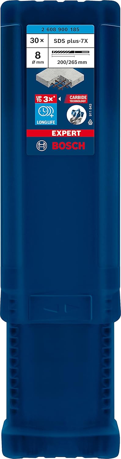 Bosch Professional 30x Expert SDS plus-7X Hammerbohrer (für Stahlbeton, Ø 8,00x265 mm, Zubehör Bohrh