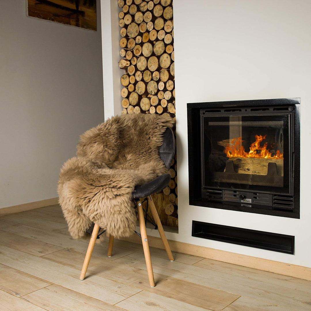 Cakla Lammfell Echt 120-130 cm Beige - Schaffell Echt Gross - Fellteppich Weiss - Weich und Flauschi