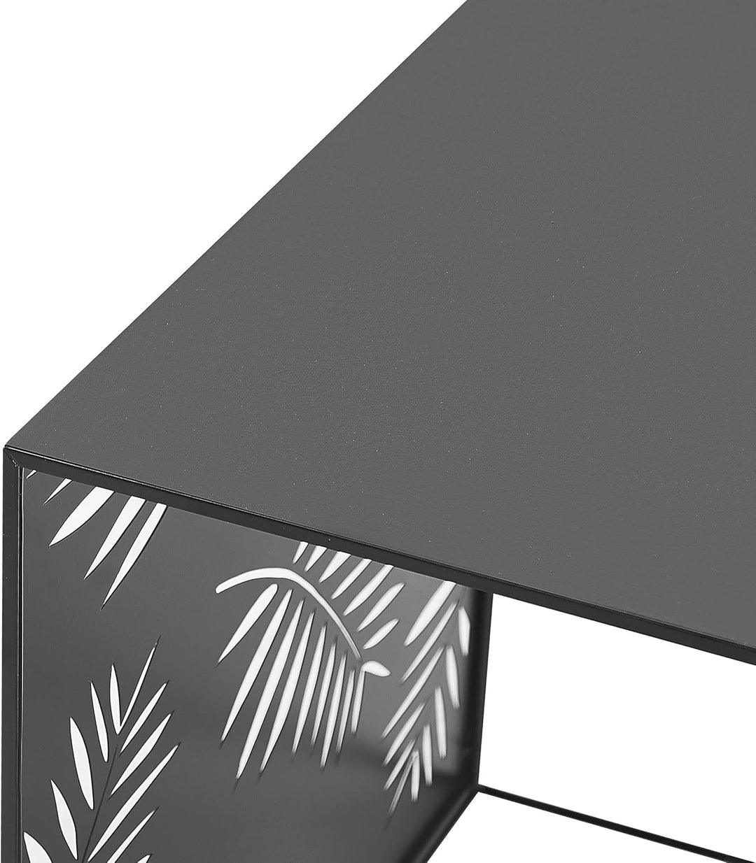 Stapelbares Couchtisch 3er Set Eisen schwarz Würfel-From mit Blättermuster Waldo