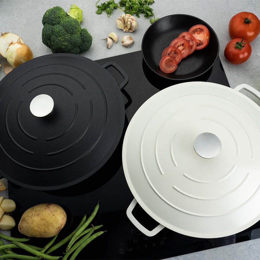 Commichef Runde Kasserolle, Auflaufform, Schwarz, Aluminiumguss, Mit Deckel, 24cm Durchmesser, 5 Lit