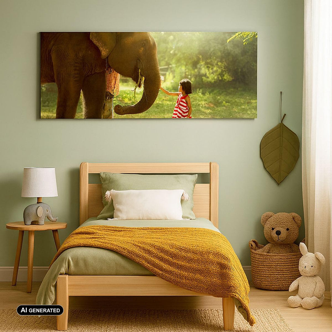 Panorama Bilder auf Leinwand 100x40cm Leinwandbild mit Rahmen Elefant Tier Gross Wanddeko Bild Schla