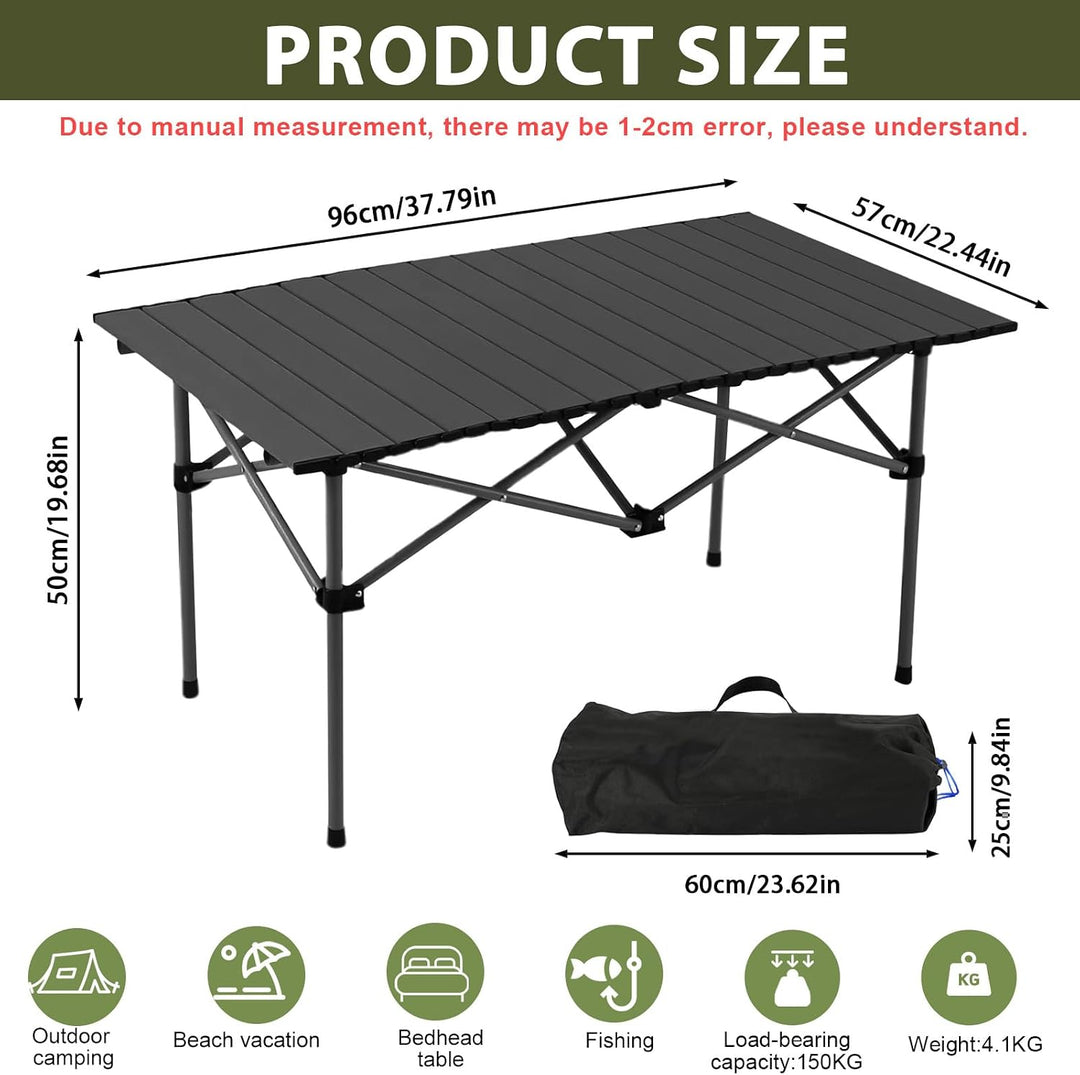 Campingtisch klappbar 96x54x55,5cm mit aufrollbarer Tischplatte aus Kohlenstoffstahl, Tragbarer Falt