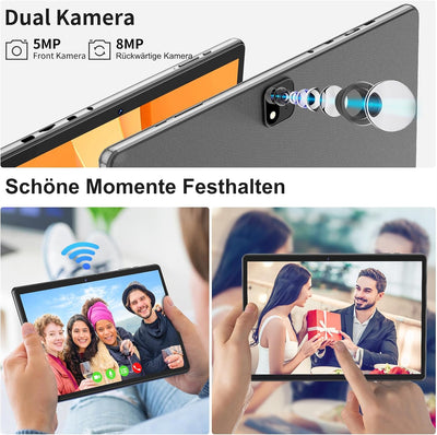 QDDQ Tablet 10 Zoll, 2-in-1 Tablet mit Tastatur, Android 13 Tablet, 256GB ROM+1TB TF, 8000mAh mit Hü
