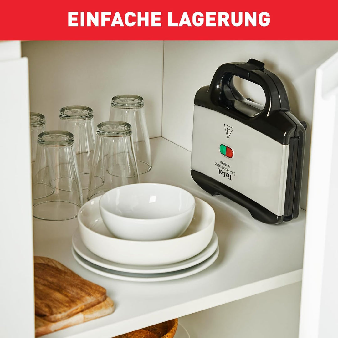 Tefal Ultracompact Sandwichmaker SM1552 | für dreieckige Sandwichtoasts | antihaftbeschichtete Platt