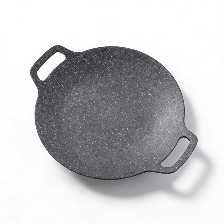 Koreanische Grillpfanne, Doppelgriffe, Schwarzer Koreanischer Grill, Gerippte Textur, Massives Druck