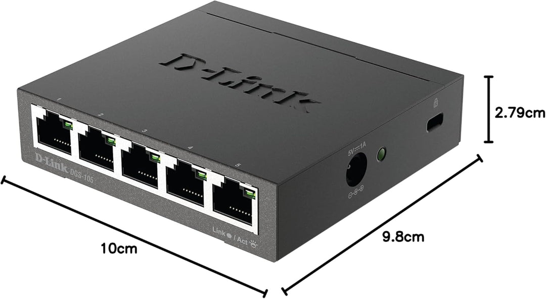 D-Link DGS-105 5 Ports Layer2 Gigabit Switch (bis zu 2000 Mbit/s Datenübertragung pro Port, einfache