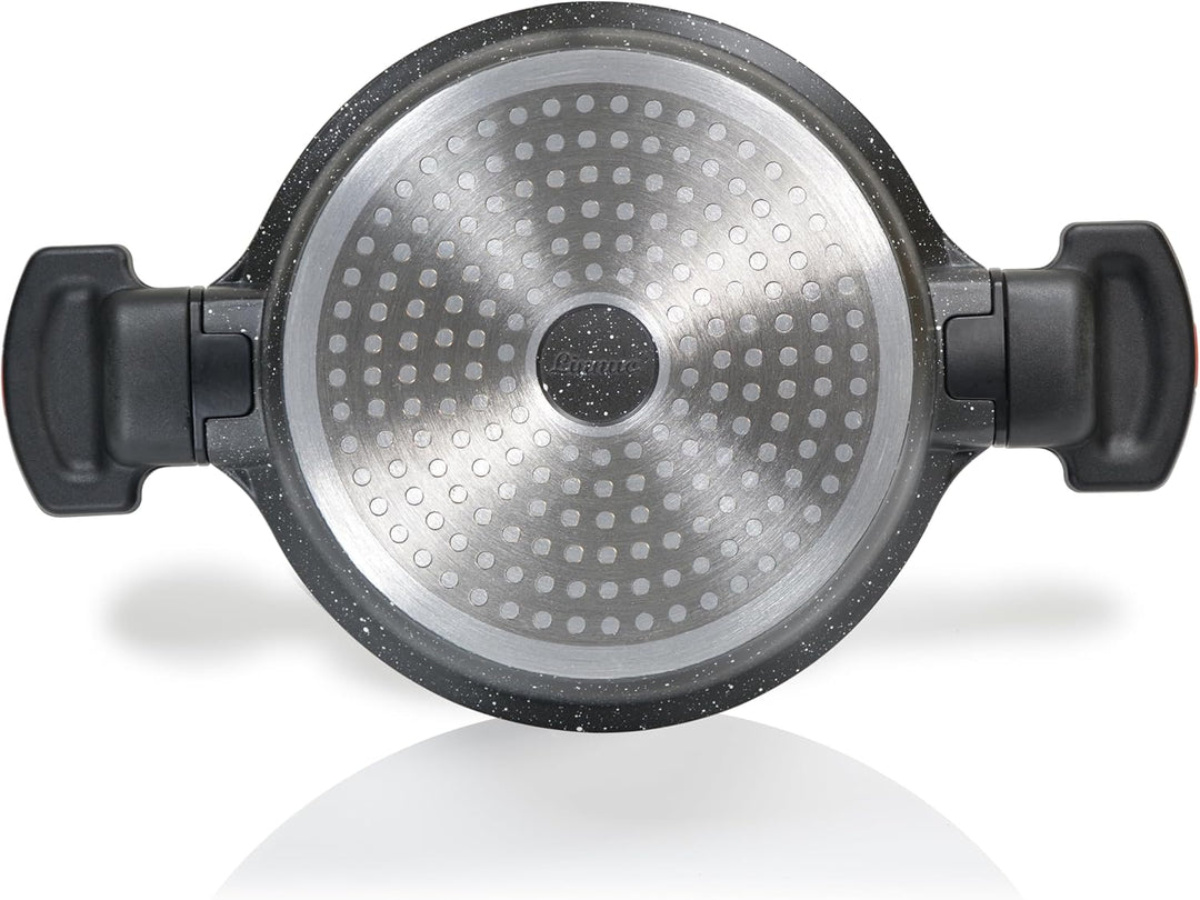 Linnuo Aluguss Topf 20 cm mit abnehmbaren Griffen & Deckel | Induktions-Kochtopf mit Antihaft-Beschi