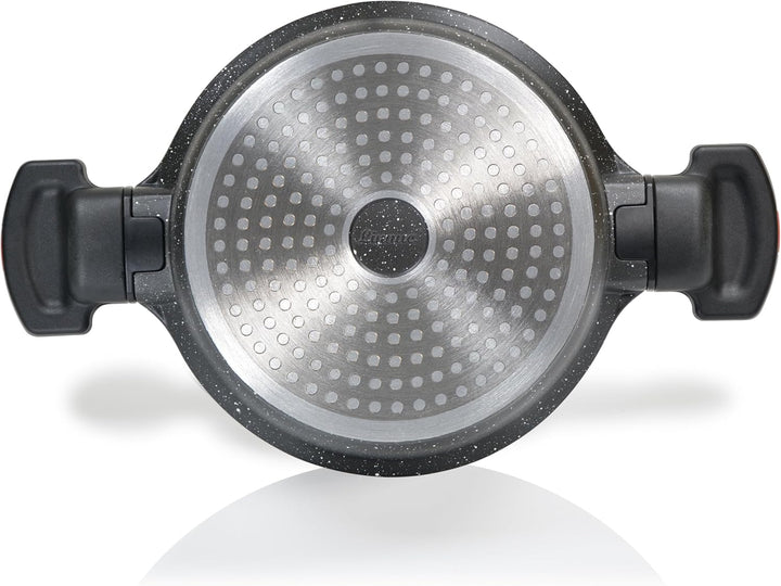 Linnuo Aluguss Topf 20 cm mit abnehmbaren Griffen & Deckel | Induktions-Kochtopf mit Antihaft-Beschi