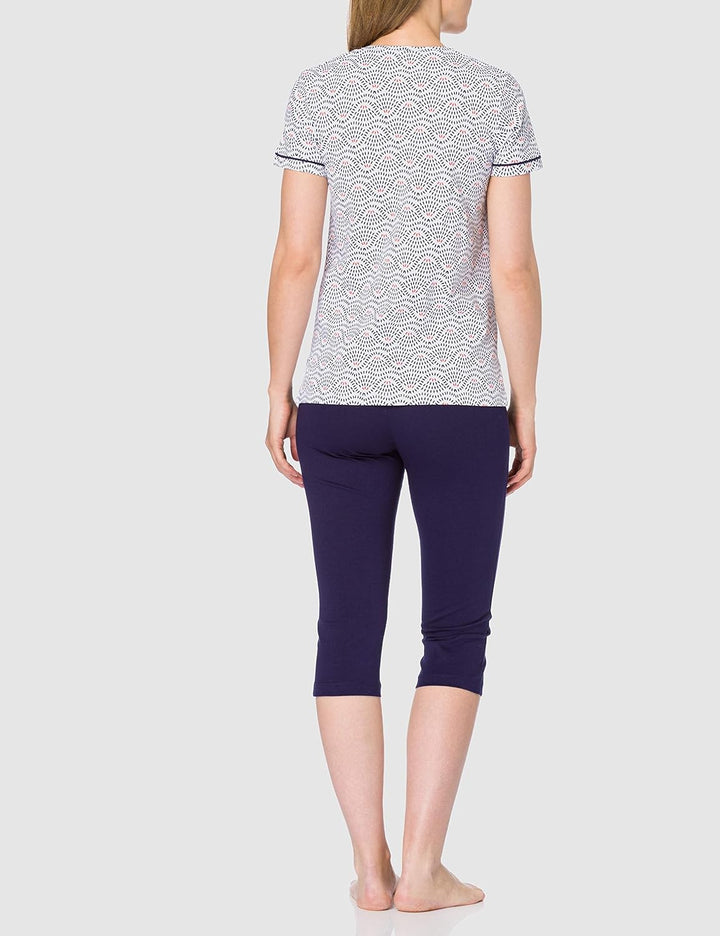 Mary White Damen Af.Qua.pcogt Pyjamaset XXL Ecru/Marineblau, XXL Ecru/Marineblau