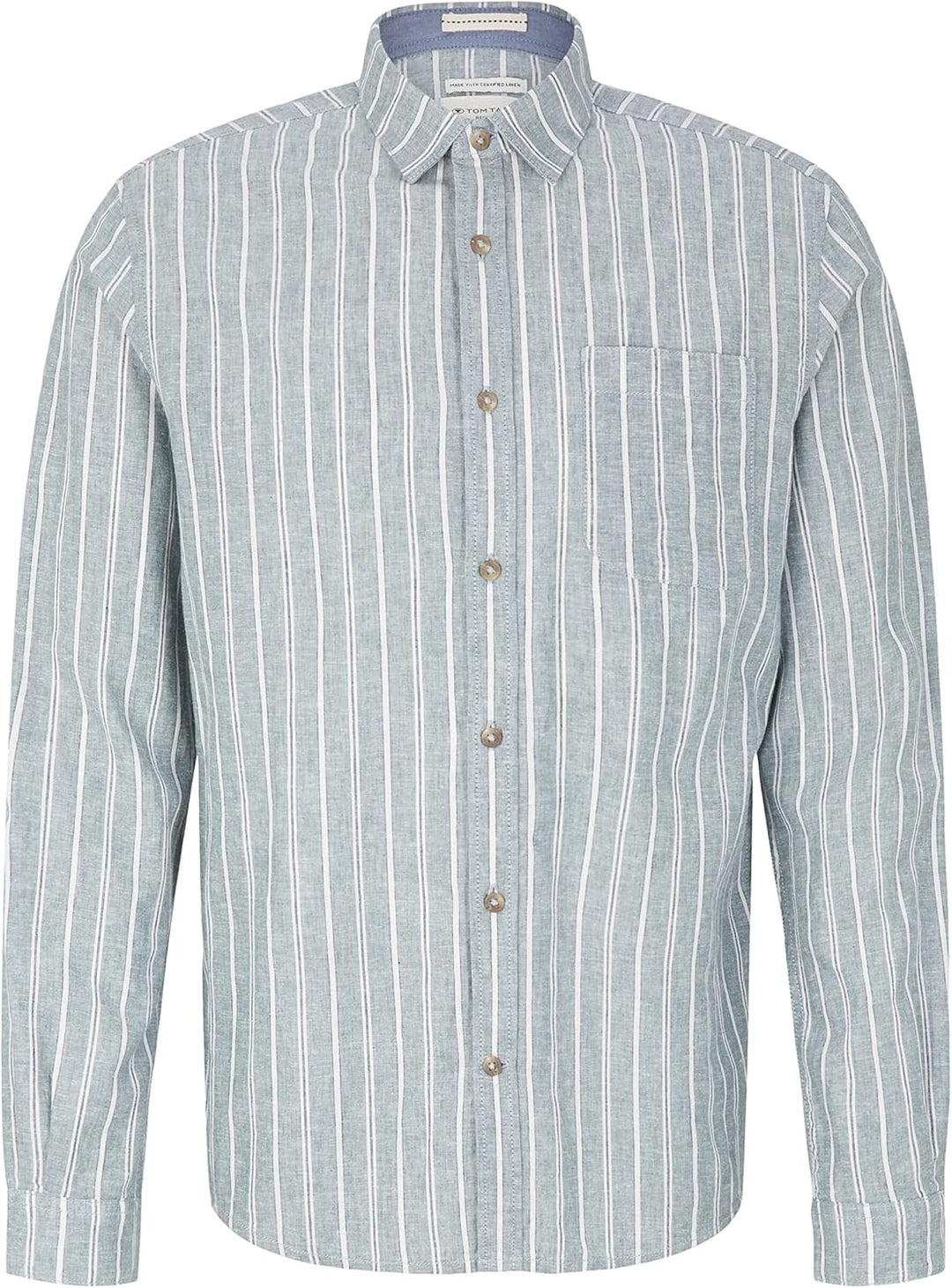 TOM TAILOR Herren Hemd mit Muster aus Leinen XL 31247 - Bluish Green Off White Stripe, XL 31247 - Bl