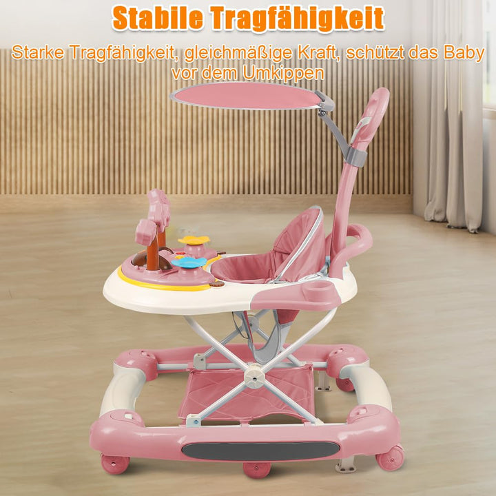 Homewell 3in1 Lauflernhilfe mit Markise, Schiebegriff und Musik, Baby Gehwagen Klappbar, Gehfrei, 5