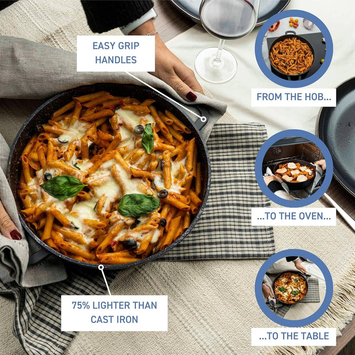 Commichef Runde Kasserolle, Auflaufform, Schwarz, Aluminiumguss, Mit Deckel, 24cm Durchmesser, 5 Lit