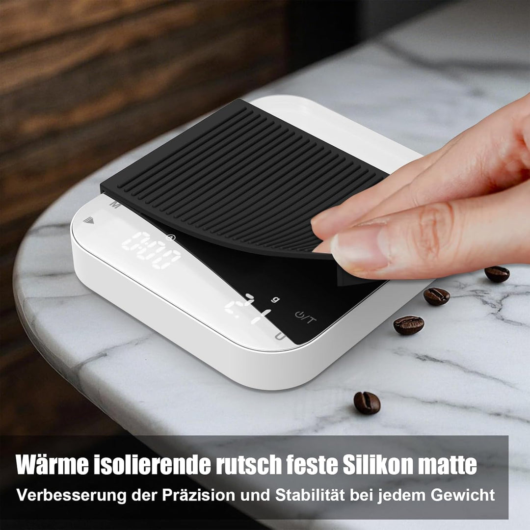 Diyife Kaffeewaage mit Automatischer, 3kg/0,1g Wiederaufladbare Espresso Waage mit 6 Masseinheiten,