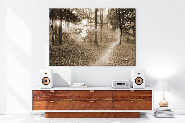 deyoli ruhiger Waldweg Format:90x60 cm Effekt: Sepia als Leinwandbild, Motiv fertig gerahmt auf Echt
