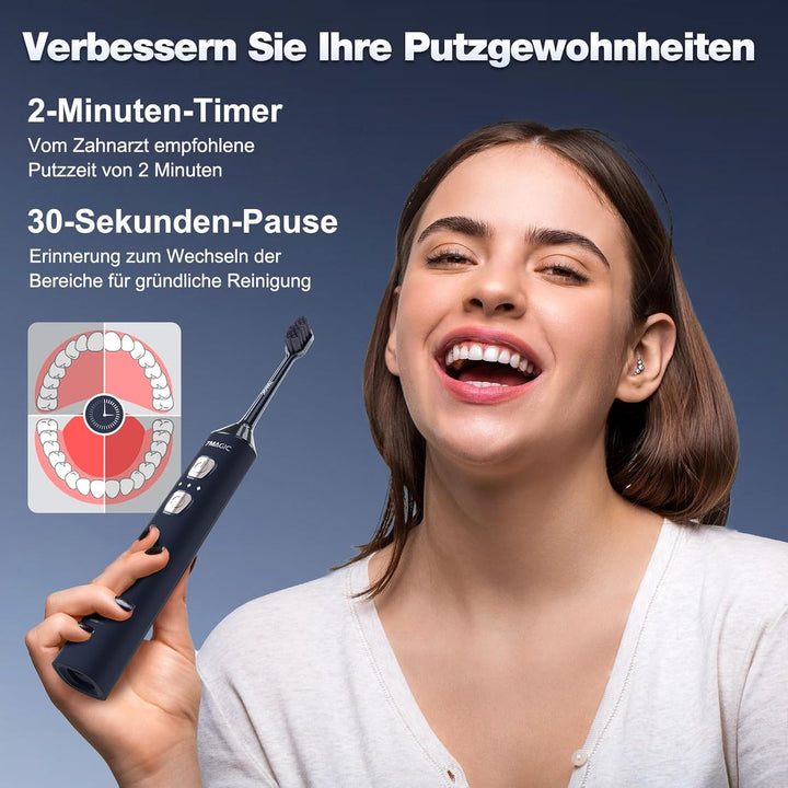 Elektrische Zahnbürste, Schallzahnbürste, Leise Zahnbürste Elektrisch mit 3 Intensitäten Und 5 Modi,