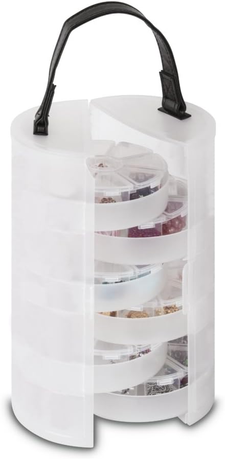 Rayher 39499000 Sortierbox, für Kleinteile, rund, ø 13cm, mit Tragegriff, transparent, für Bügelperl