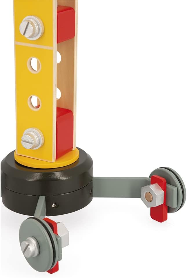 Janod - Grosser Holzkran 74 cm - Rollenspielzeug - Konstruktionsspiel - 360° Drehbar und Mobil - 12