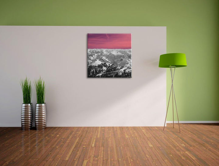 Pixxprint Alpen mit Schnee als Leinwandbild/Grösse: 70x70 cm/Wandbild/Kunstdruck/fertig bespannt, 70