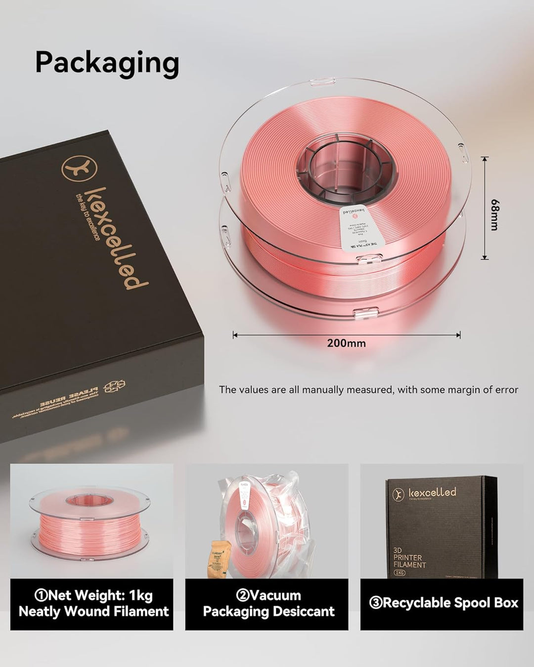 PLA Silk Filament 1,75mm, kexcelled Shiny Gloss 3D Drucker Filament, Massgenauigkeit +/- 0,03mm, 1kg