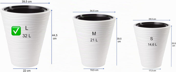 MELTOM Blumenkübel Blumentopf Rund 3D Effekt Slim Weiss Pflanzkübel mit Herausnehmbaren Einsatz (L),