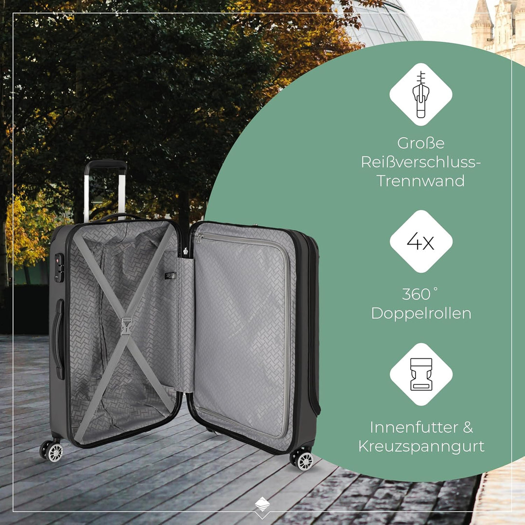 travelite 4-Rad Koffer M mit TSA Schloss + Dehnfalte, Gepäck Serie CITY: Robuster Hartschalen Trolle