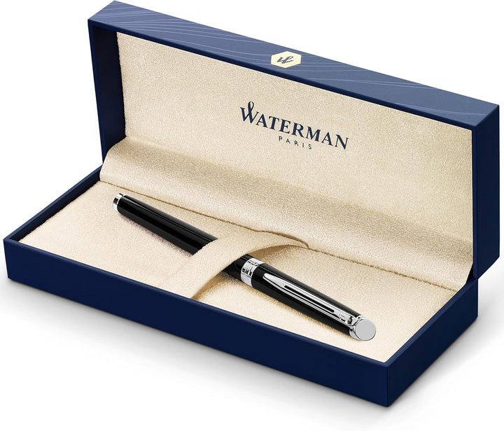 Waterman Hémisphère Tintenroller | Hochglänzend Schwarz mit Chromzierteile | feine Spitze | Schwarze