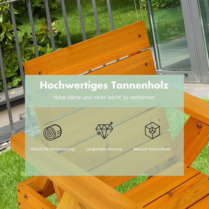 COSTWAY Kinder Sonnenliege mit Sonnenschirm und Auflage, Gartenliege aus Holz, Kinderliege, Holzlieg