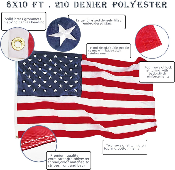Anley EverStrong Series Amerikanische US-Flagge 6x10 Fuss, strapazierfähiges Nylon – bestickte Stern