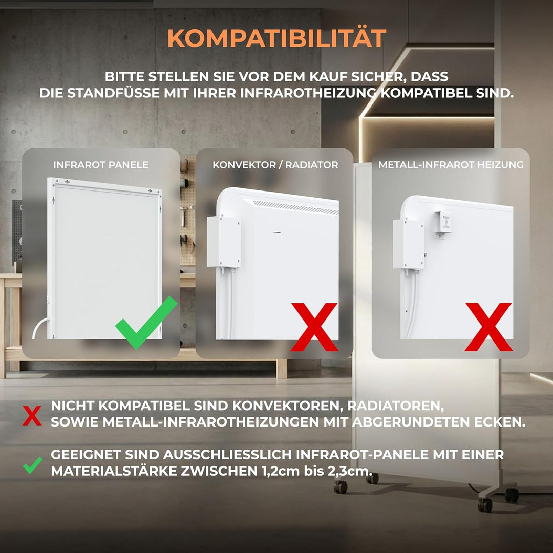 2x Standfüsse für Infrarotheizungen, universell - Robuste Standfüsse für freistehende Verwendung der