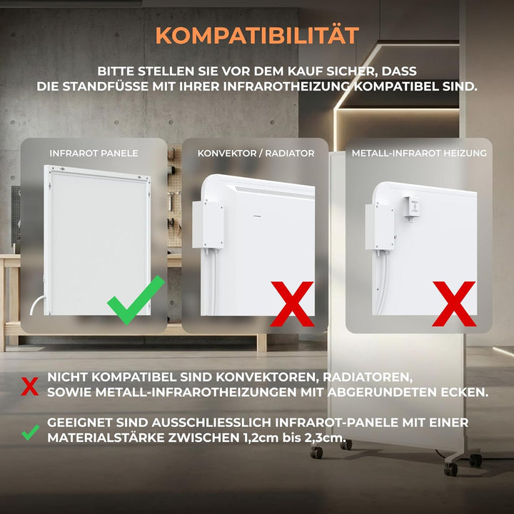 2x Standfüsse für Infrarotheizungen, universell - Robuste Standfüsse für freistehende Verwendung der