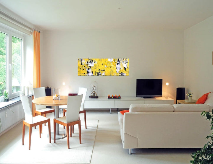 Paul Sinus Art Panoramabild auf Leinwand und Keilrahmen 150x50cm Malerei Kunst abstrakt gelb schwarz
