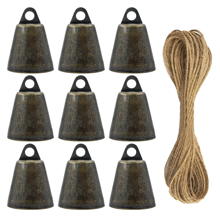 MrMrKura 9 Stück Bronze Vintage Glöckchen (3,7 x 2,5 cm) Mini-Glöckchen zum Basteln, Kuhglocke an Ju