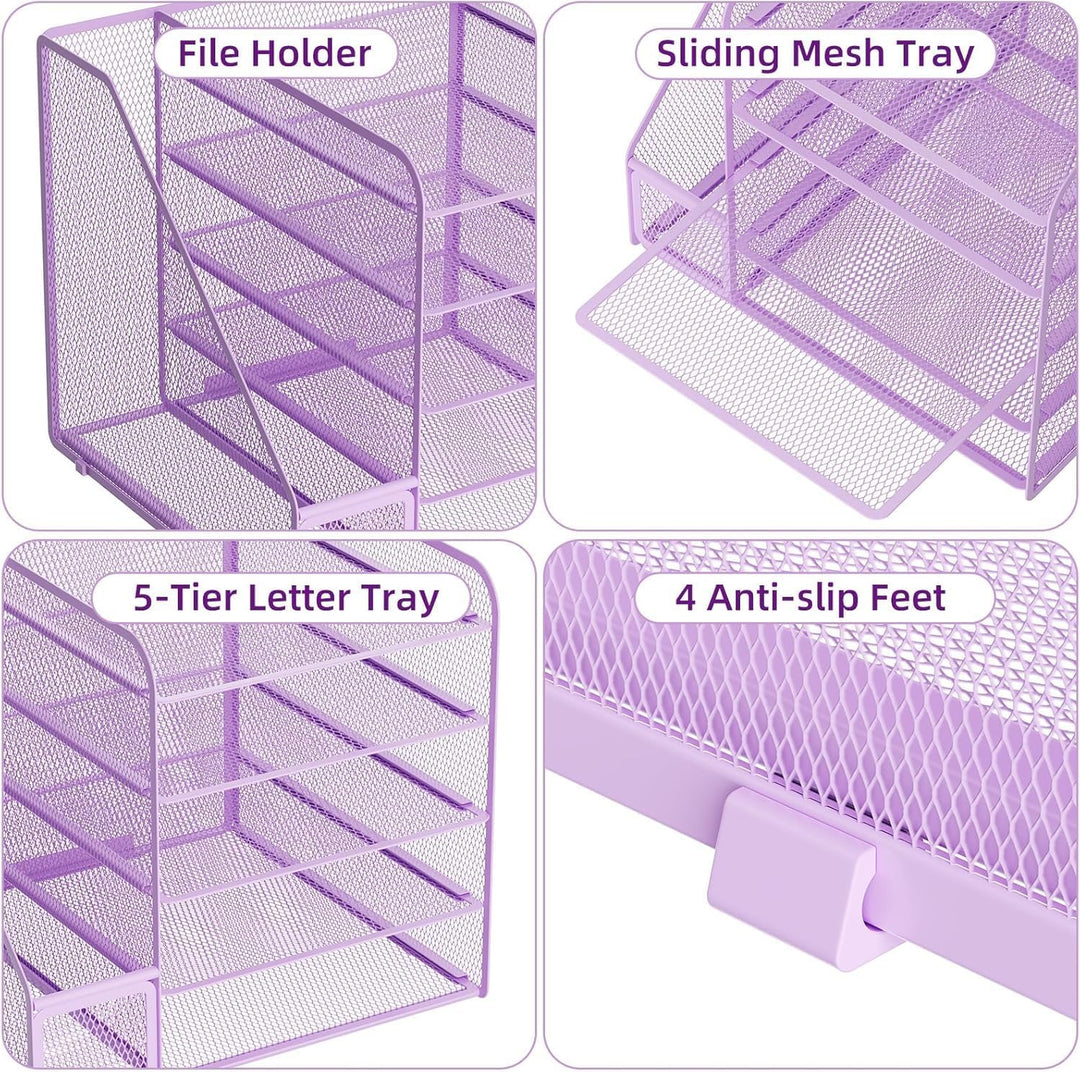Marbrasse Schreibtisch Organizer und Büro Zubehör,5-Tier Briefablage,Mesh Büro Organizer für Schreib