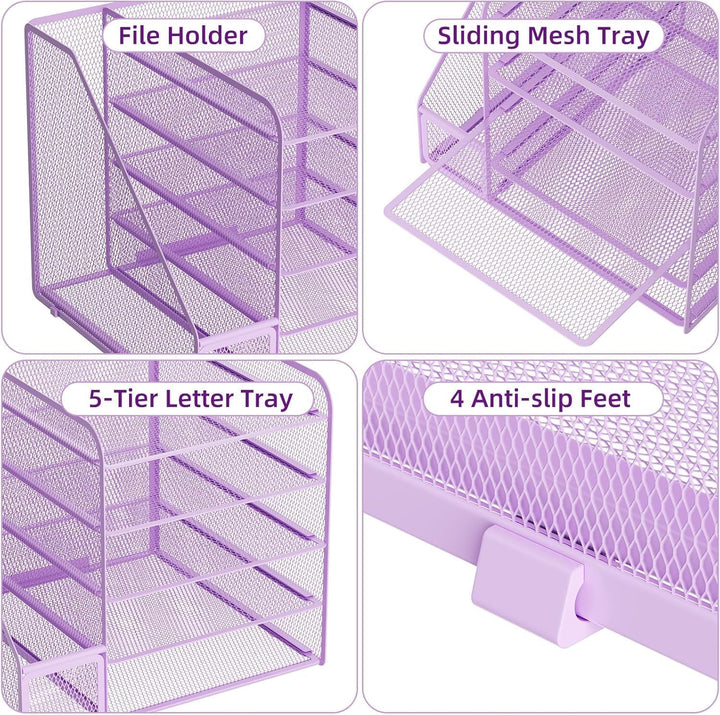 Marbrasse Schreibtisch Organizer und Büro Zubehör,5-Tier Briefablage,Mesh Büro Organizer für Schreib