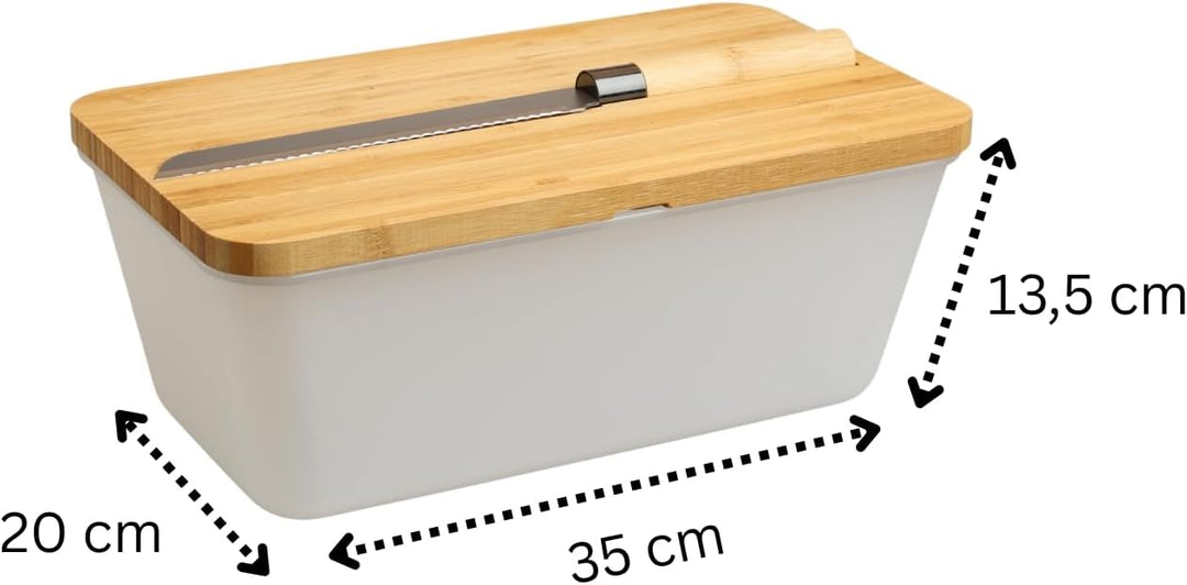Brotkasten mit Messer - Airlock White, aus FSC®-zertifizierter Bambus/Holz, PP-Kunststoff, Brotmesse