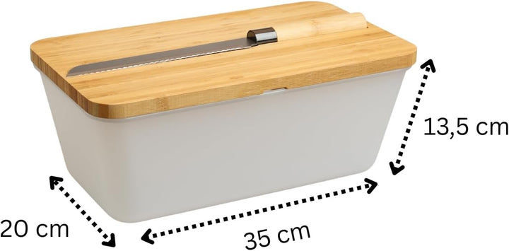 Brotkasten mit Messer - Airlock White, aus FSC®-zertifizierter Bambus/Holz, PP-Kunststoff, Brotmesse