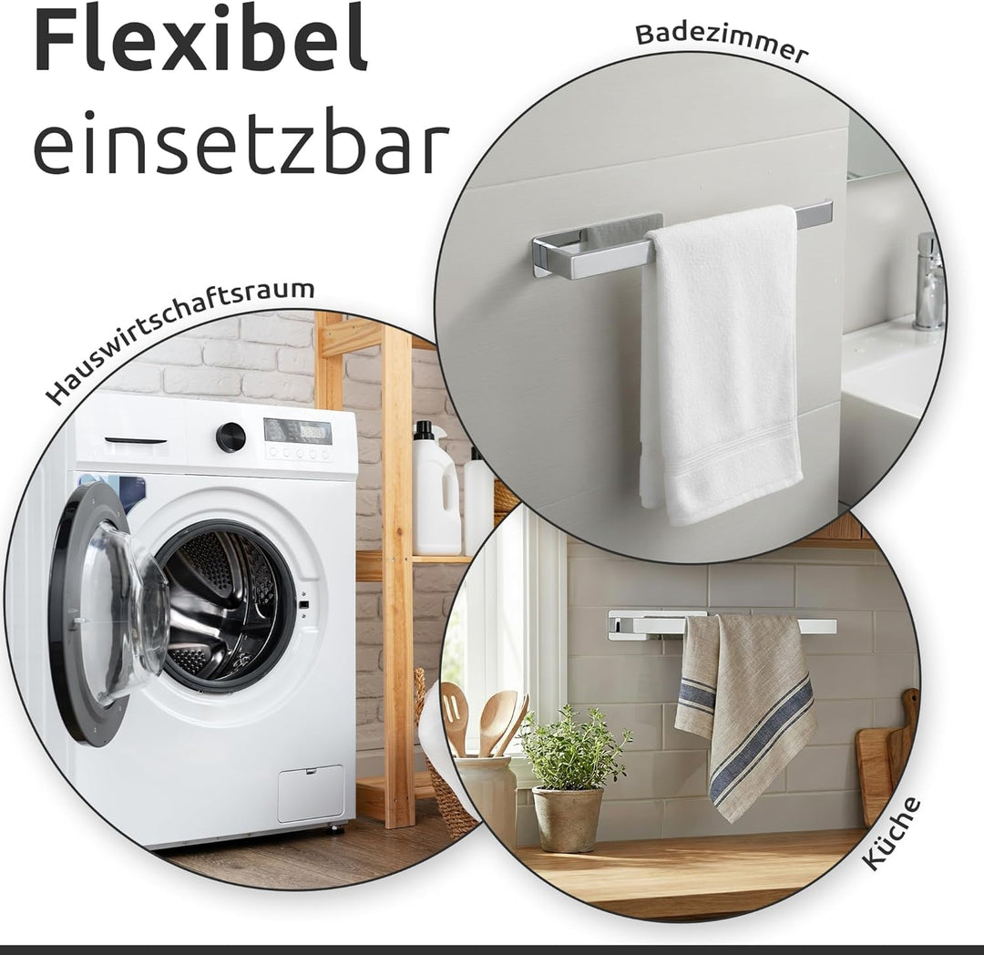 ECENCE Handtuchhalter ohne Bohren selbstklebend Chrom 38cm - Moderne Handtuchstange aus Edelstahl mi