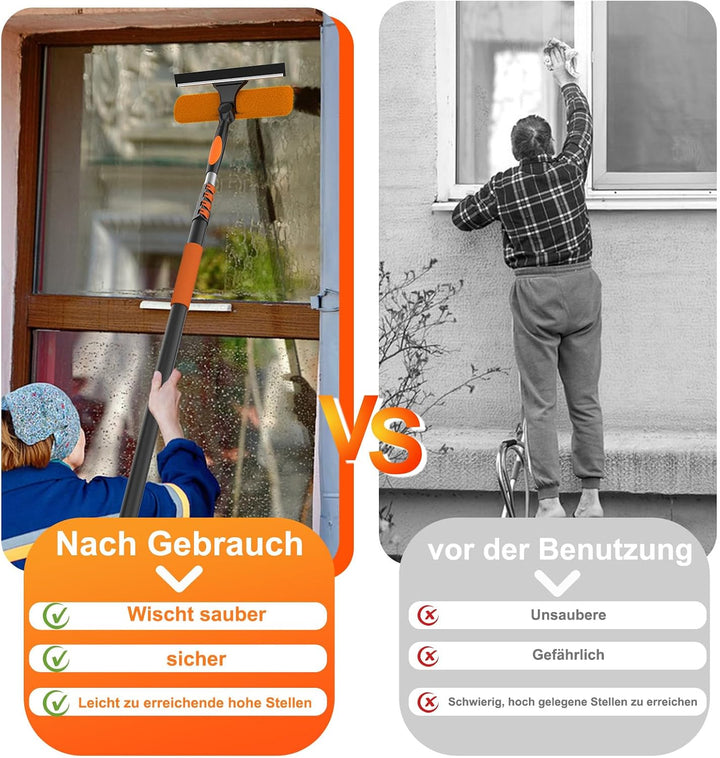 7,2M Staubwedel Teleskop Waschbar, Spinnwebenbesen mit Teleskopstiel, Fensterabzieher zum Reinigen v