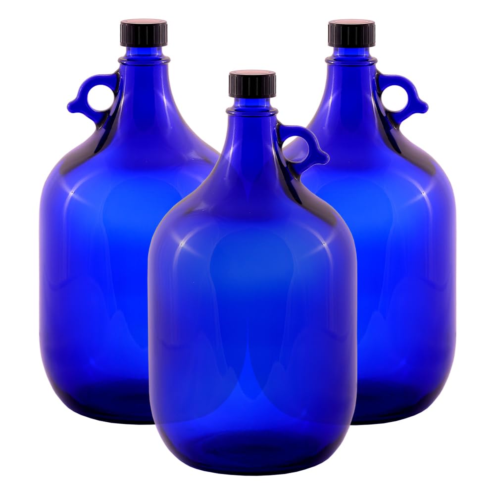 Albert's Premium Selection 5 Liter Henkelflasche/Glasballon, blau, inkl. schwarzem Deckel (3), 3