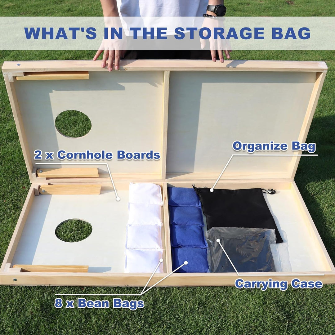 Cornhole Verordnung Grösse 90x60cm Massivholz Sackloch Spiel Set mit 2 Corn Hole Boards, 8 Sitzsack,