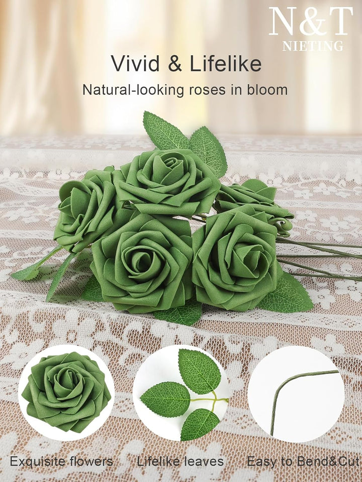 N&amp;T NIETING Rosen Deko, 25 Stück künstliche Blumen Rosen mit Stielen, Fake Blumen für DIY Hochzeit V