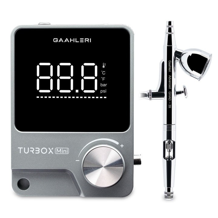 Gaahleri Turbox mini Airbrush-Kit mit GHAD-39, Dual-Action, 18 Luftstufen, extrem leise, zweistufig,