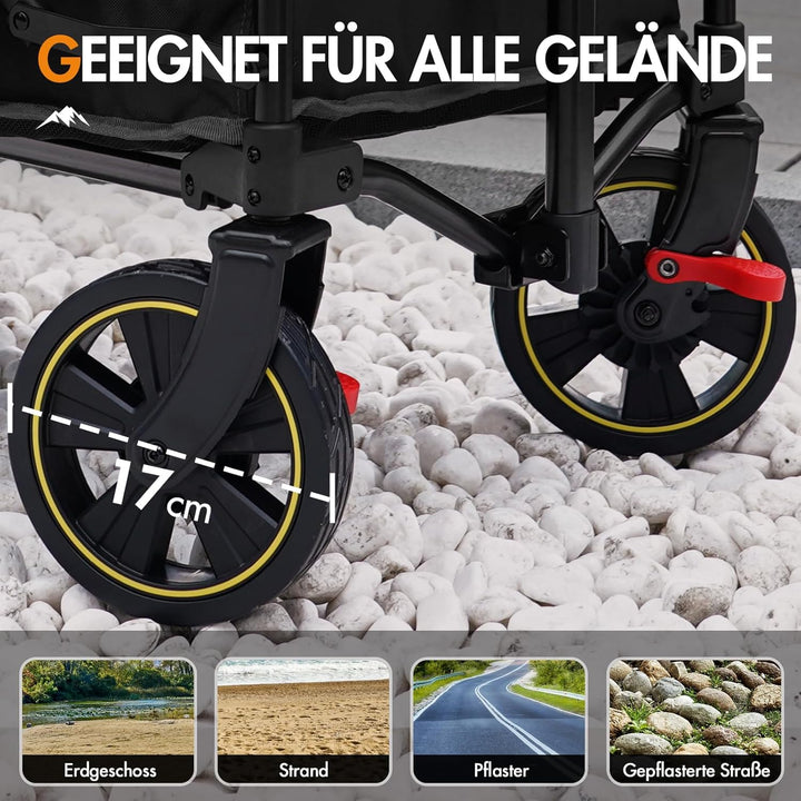Portal Bollerwagen faltbar XXL Grosse Ladefläche 120kg belastbar Handwagen mit Getränkehalter Seiten