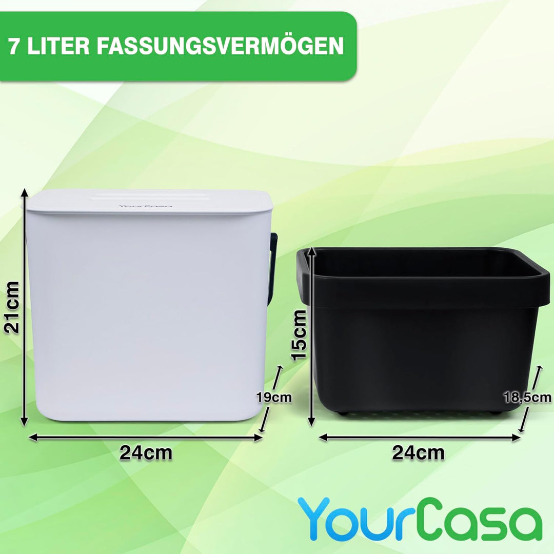 YourCasa Biomülleimer Küche 7L - Komposteimer zum Einhängen mit Sieb - Spülmaschinenfest - Biomüll B